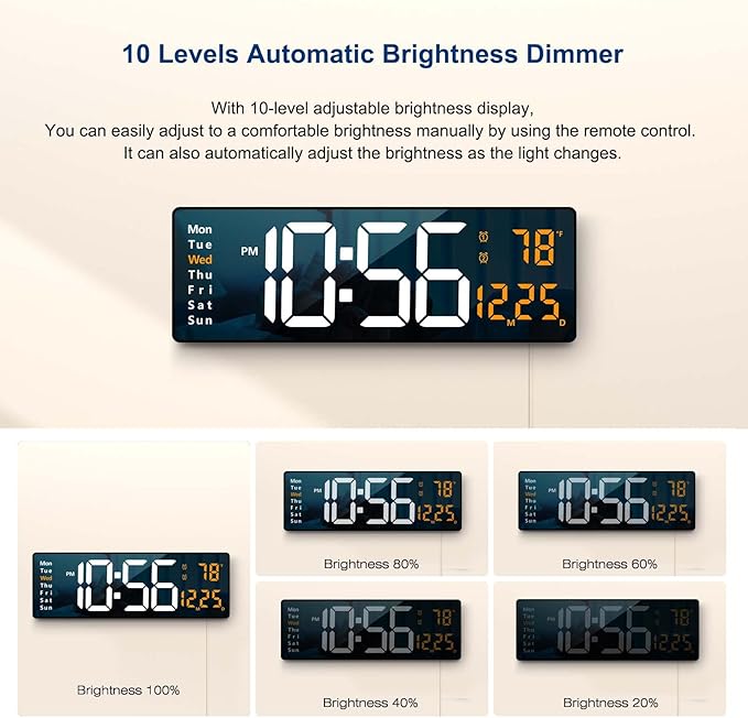 Digital Wall Clock Large Display, 16.2 Inch, LED Digital Clock