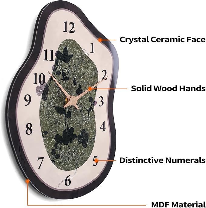 Mid Century Retro Irregular Shape Wall Clock, Silent Non-Ticking Battery