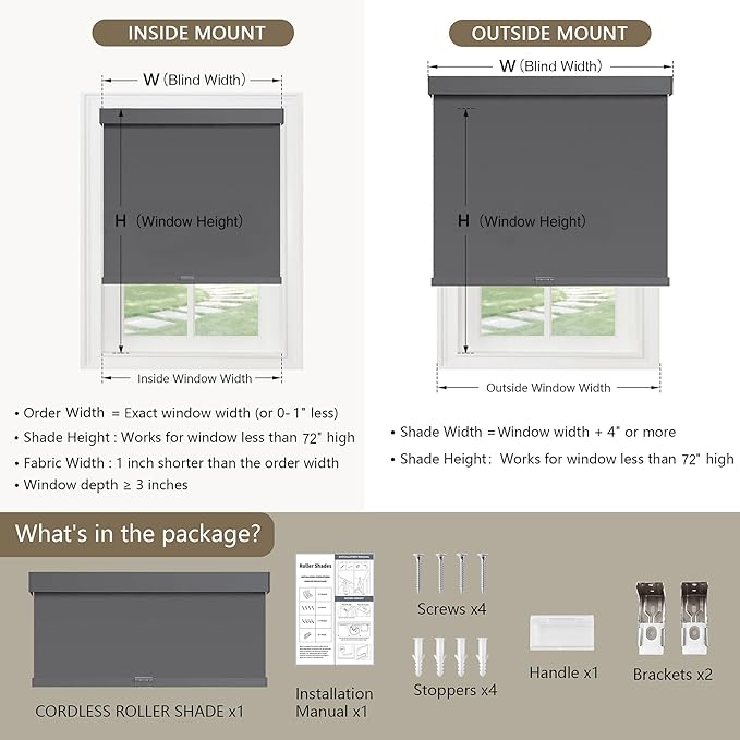 SUNOFF Cordless Blackout Roller Shades Blinds