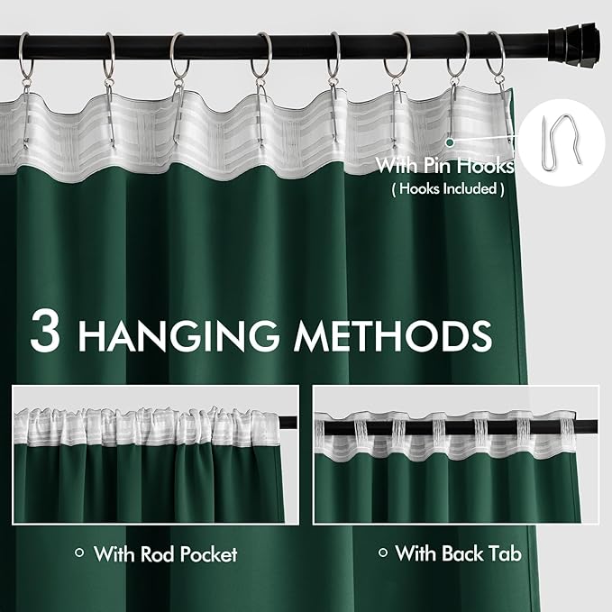 MIULEE Christmas Hunter Green Back Tab Blackout Curtains 102 Inch Long 2 Panels