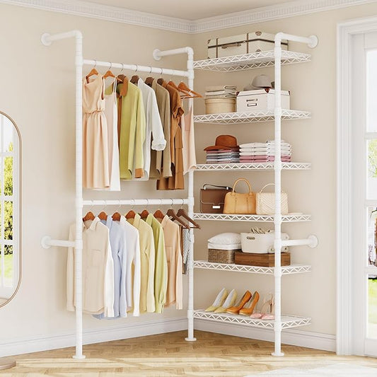 L2 Wall Mounted Closet System, Industrial Pipe Clothing Rack Clothes Racks