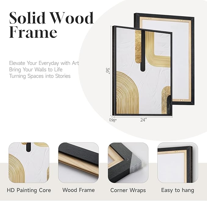 Large Framed Gold Abstract Wall Art Set of 2
