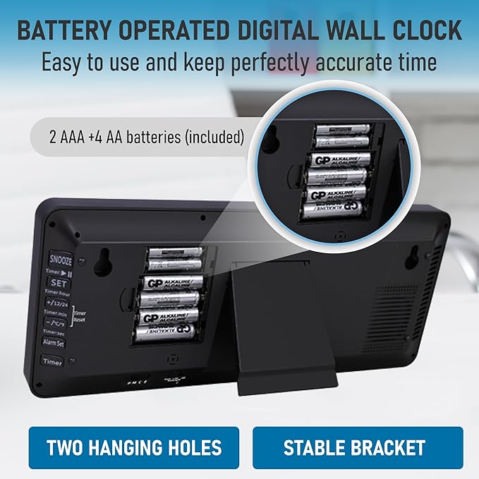TXL Atomic Clock with Backlight, 14.2" Large Digital Wall Clock Battery Operated