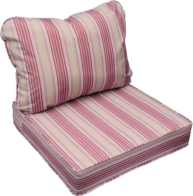 AAAAAcessories Outdoor Seat Cushions for Chairs, Fade-Resistant, Waterproof Patio Furniture Replacement Cushions, 21" x 19" x 3" + 21" x 19", Dusty Rose Garden Stripe
