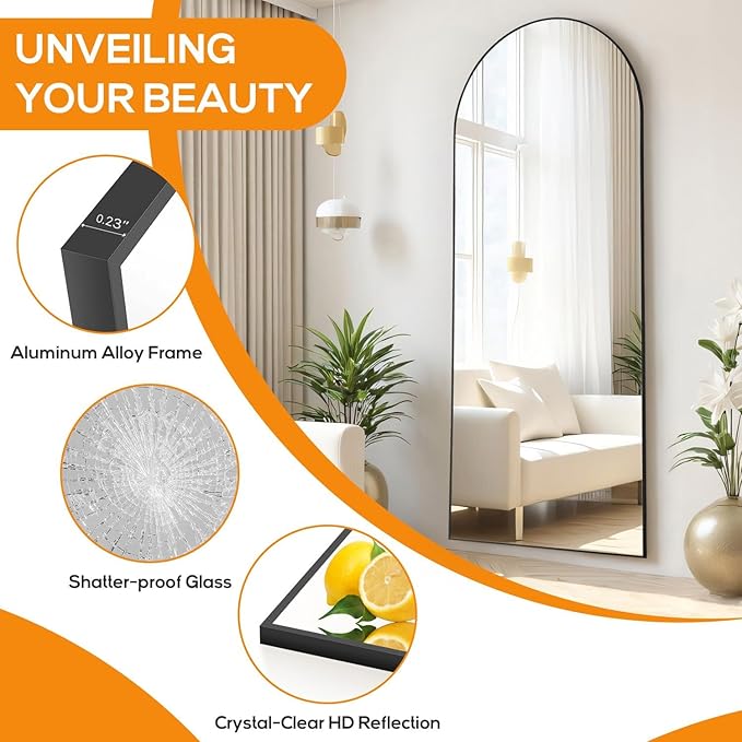 Arched Mirror Full Length, Upgraded 21"x64" Body Wall Mirrors