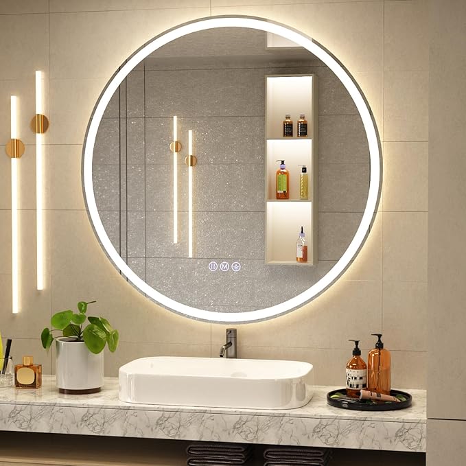 BEAUTYPEAK 24x24 LED Round Bathroom Mirror