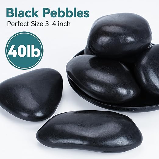 40lbs Black Rocks for Planters, 3-4 Inch Decorative Rocks for Potted Plants, Polished Garden Stones for Outdoor Landscaping, Walkways, Yard, River Rocks for Flower Pots, Vase