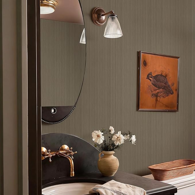 YXTII 20.8" x 196.8" Peel and Stick Wallpaper Grasscloth, Thick Brown Textured