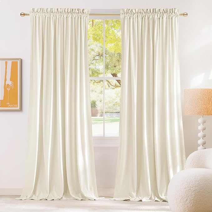 NICETOWN Ivory White Winter Velvet Curtains