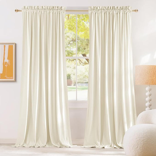 NICETOWN Ivory White Winter Velvet Curtains