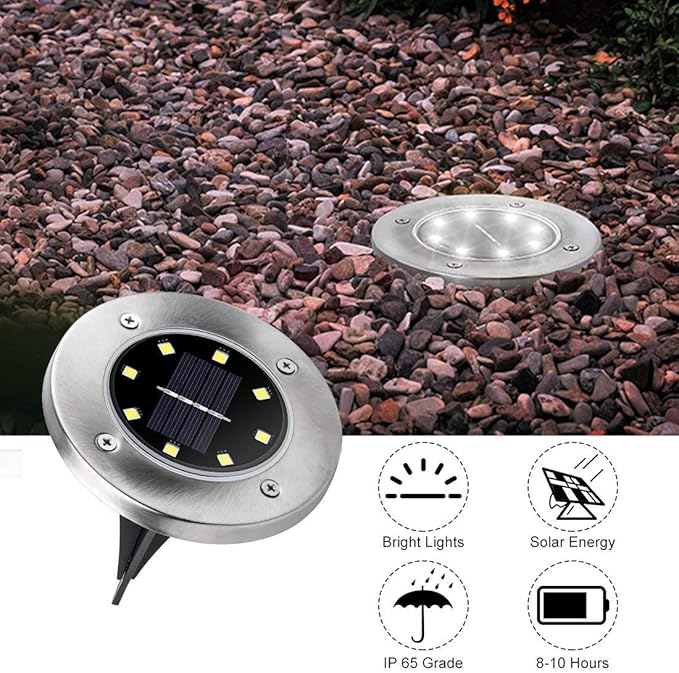 ZGWJ 8 Pack Solar Ground Lights,8 LED Upgraded Outdoor Garden Lights Landscape Lighting for Lawn Pathway Yard Deck Patio Walkway White
