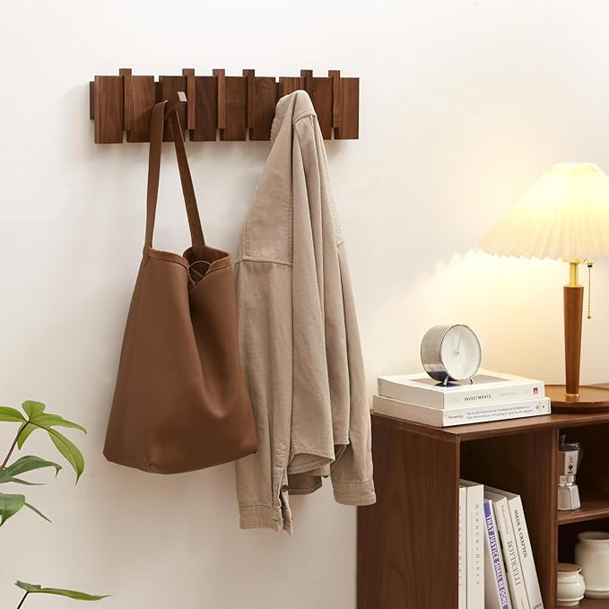 QUELLANCE Wood Coat Rack Wall Mount, Coat Hooks Hanger Wall Mounted, Heavy Duty