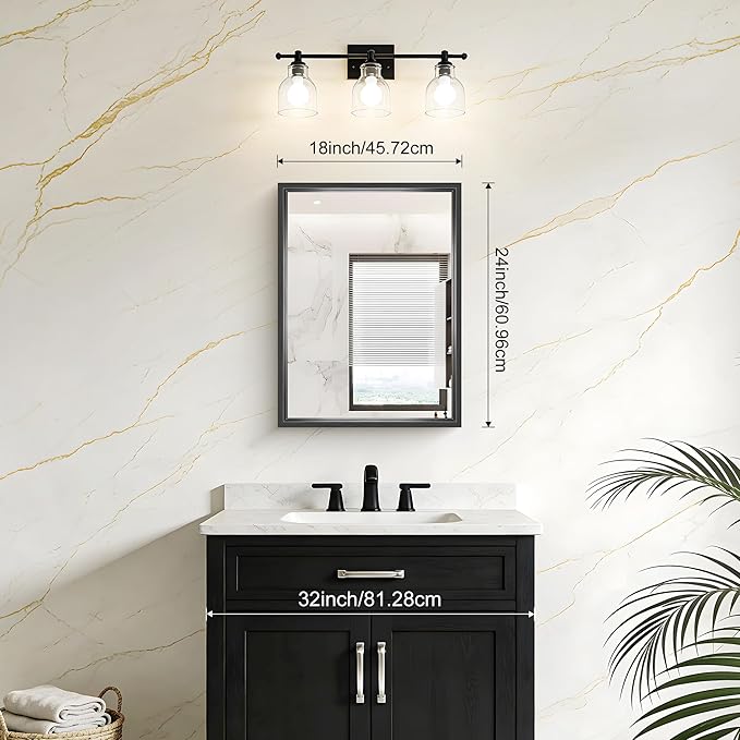 18x24 Inch Black Bathroom Mirror, Brushed Black Rectangle Mirror