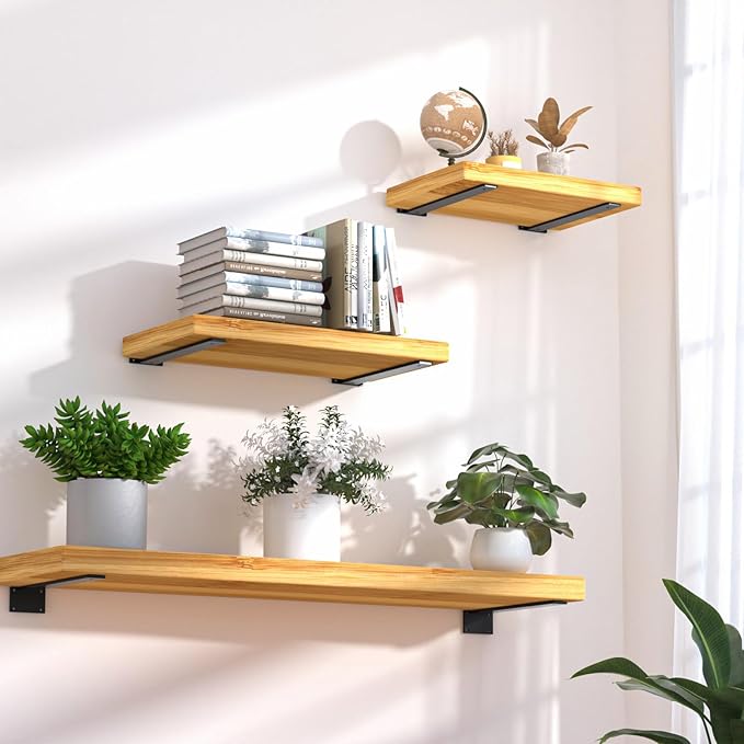 4 Pack - 14 inch Black Hidden L Shelf Bracket Iron Floating Shelf Brackets