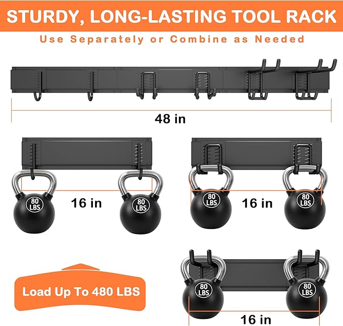 Ultrawall Garden Tool Organizer, 48 Inch Garage Tool Organizer Wall Mount, Heavy Duty Steel Wall Holders for Tools, 400lb Weight Capacity