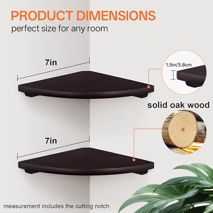 Gieanoo Corner Wall Shelf, 7inch Solid Oak Wood Floating Corner Shelf