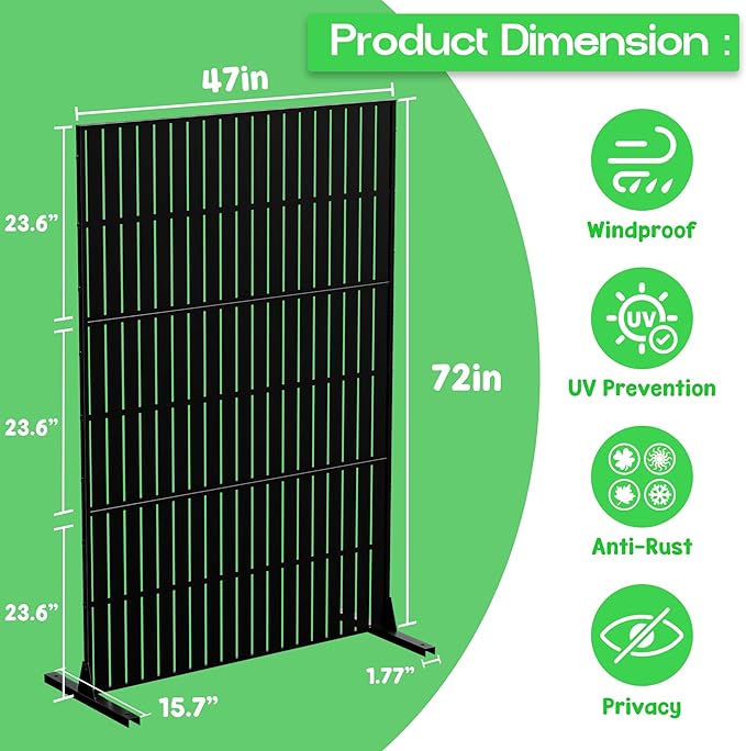MTART Metal Privacy Screen 72" H x 47.2" Decorative Outdoor Privacy Screen