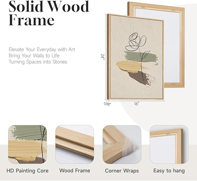 Framed Abstract Boho Wall Art for Living Room, 3 Piece Large Neutral Canvas