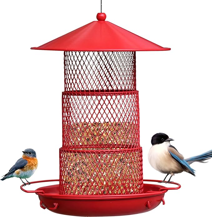Fermus Foldable Bird Feeder, Portable and Collapsible Outdoor Metal Bird Feeder with Tray for Balcony and Backyard