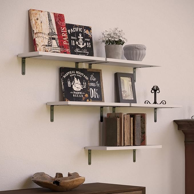 RICHER HOUSE Floating Wall Shelves, Rustic Wood Bathroom Shelves Set of 5