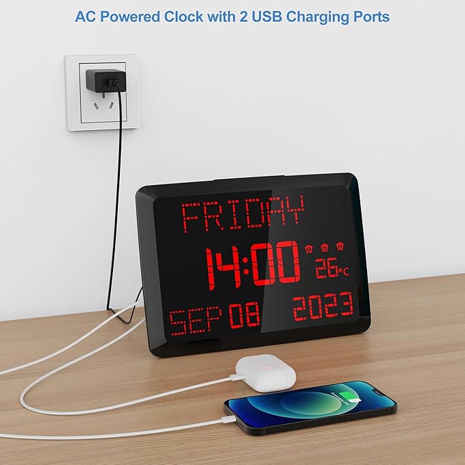 Raynic Digital Clock, 11.5" Large Display Digital Calendar Clock
