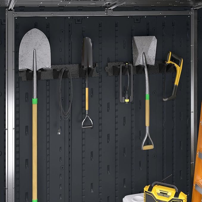 Suncast 2 Pack Long Handle Tool Organizer, Resin Wall Mount Storage Rack with Interlocking Hook System for Garage or Closet, 4.5” x 25” x 5.25”, Black
