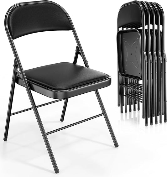 VINGLI 6 Pack Folding Chairs with Padded Seats, Metal Frame with Pu Leather Seat & Back, Capacity 350 lbs, Black
