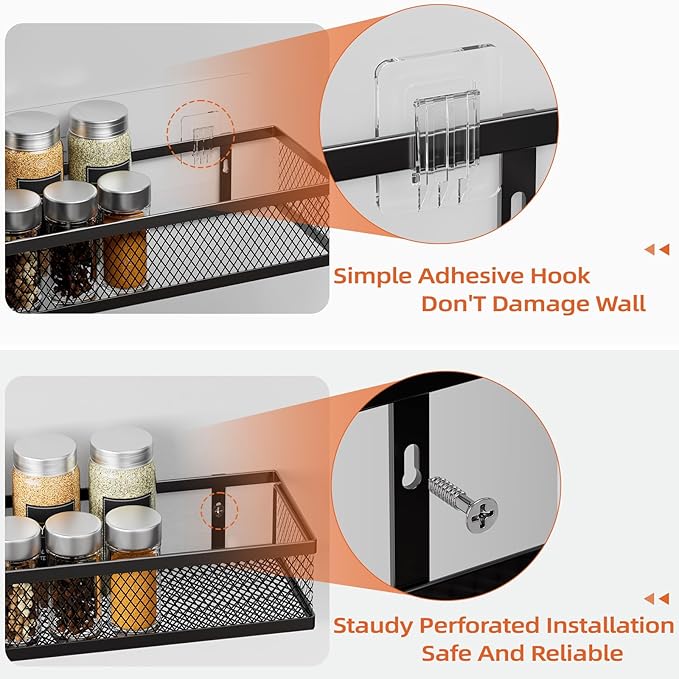 Spice Rack Wall Mount, 4 Pack Pantry Door Organizer & Hanging Storage Baskets