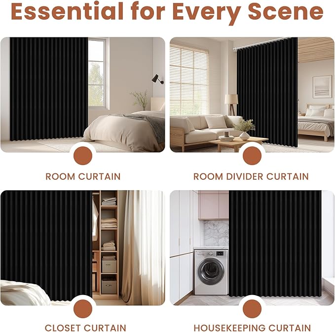 AJAZZ Blackout Accordion Door Curtain 98"x84" Black