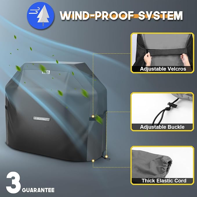 LIBZAKI Grill Cover 420D Waterproof, Weather Resistant, Rip-Proof, Anti-UV, Fade Resistant,Gas Grill Cover for Weber,Char Broil,Nexgrill Grills, etc.72 inches-Black
