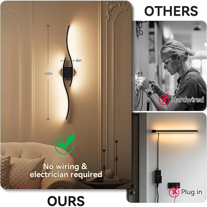 hunhun Battery Operated Wall Sconces Set of Two, Wireless Wall Sconce