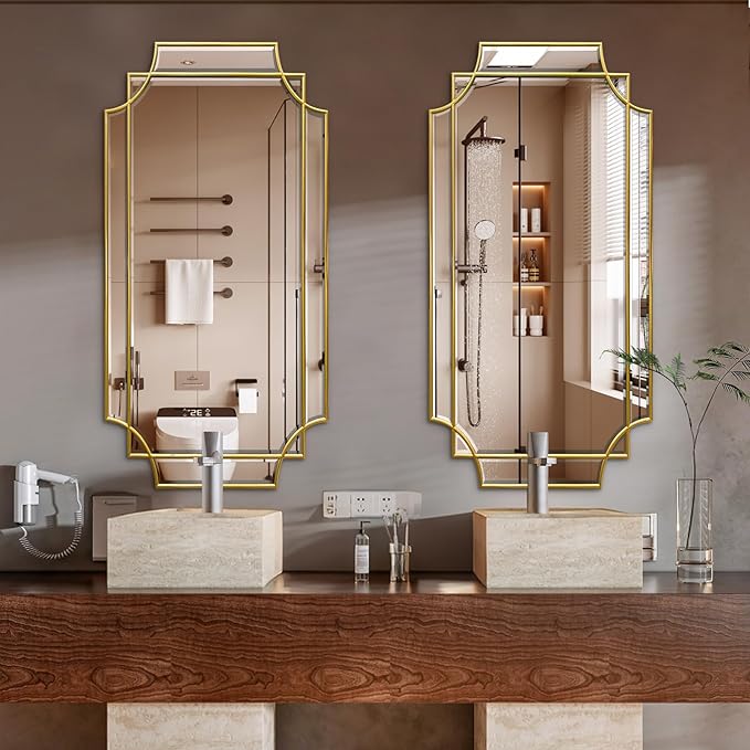 HQiJun Wall Mirror Full Length, Scalloped Beveled Polished Decorative Mirrors