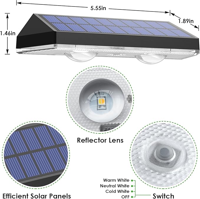 Solar Fence Lights Outdoor Waterproof LED