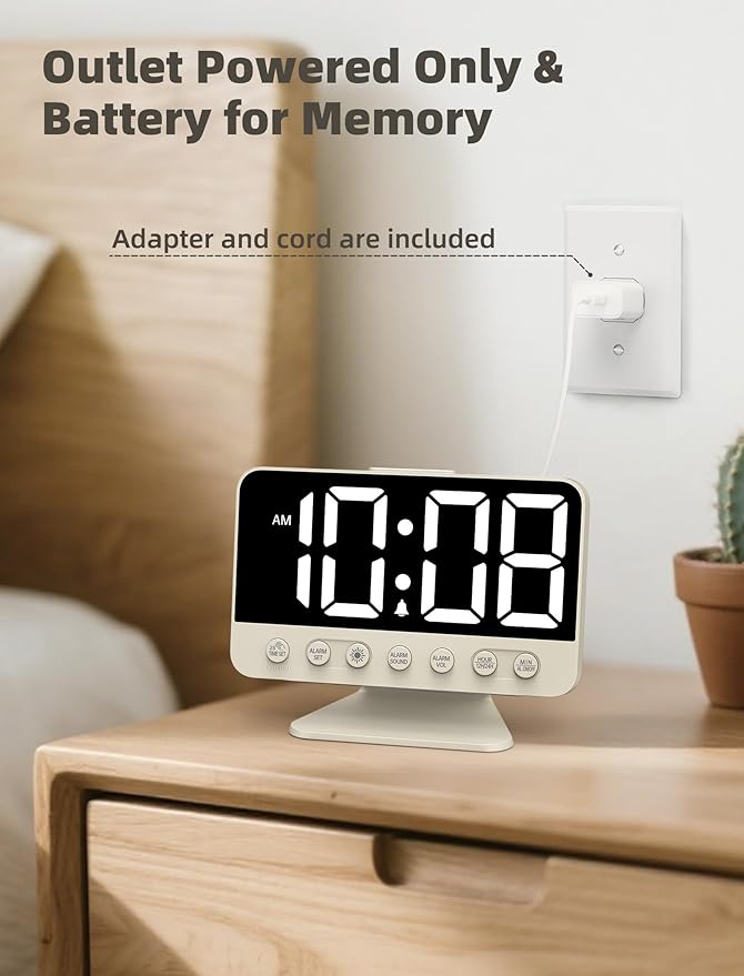 Odokee Digital Alarm Clocks for Bedrooms: Large Bold Number 5 Brightness Dimmer