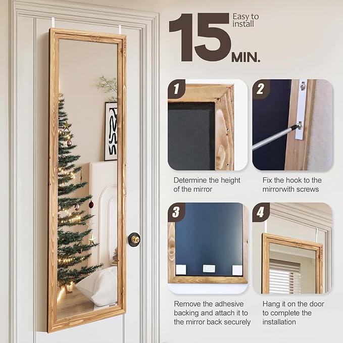 50"x16" Door Mirror, Rustic Full Length Mirror, Over The Door Hanging Mirrors