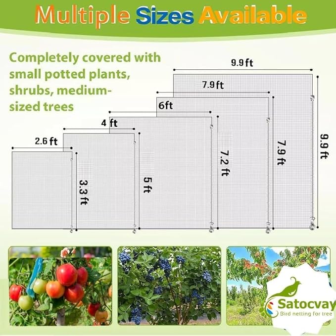 Fruit Tree Netting (3P 3.3x2.6 FT + 3P 5x4 FT)- Easy Install Plant Protection Cover, Reusable Garden Mesh Bag for Blueberry Bushes/Tomato - Block Birds/Insect/Squirrels