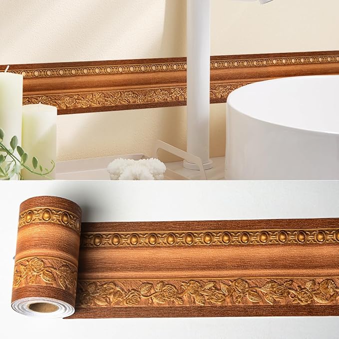 AbaBoorty Wood Wallpaper Border 196"X4.1" 3D Peel and Stick Wall Border