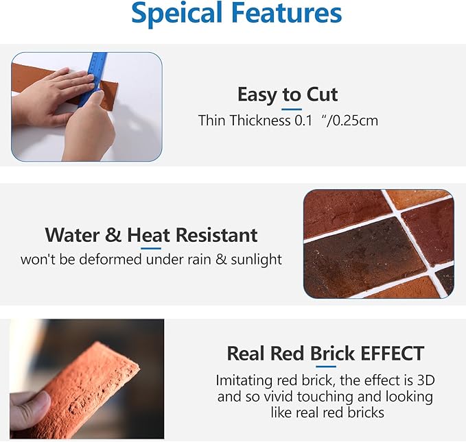 Red Faux Brick Wall Tiles, 3D Thin Brick Veneers