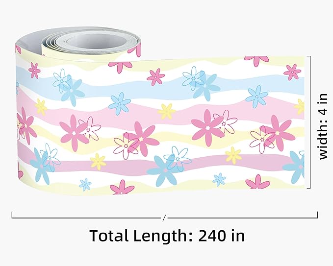 FLFK Mirror Border, Rainbow Flowers Peel and Stick Wallpaper Border Self