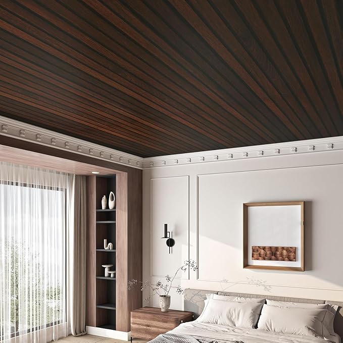 FunStick 24"x200" Slats Wood Wallpaper Peel and Stick Wall Paper Brown Walnut