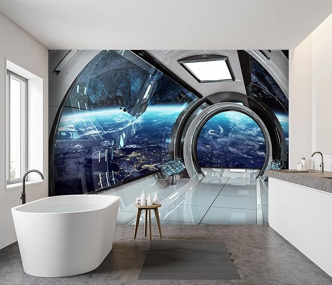 -3D Capsule Space Fabric Wallpaper Living Room Bedroom Bathroom Boys Girls