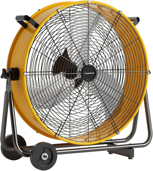 24 inch High Velocity Industrial Drum Fan, 8800 CFM Heavy Duty Metal Air Circulator, 3-Speed Floor Fan with 360Â° Tilt & Wheels for Warehouse, Workshop, Factory & Gym â UL Listed