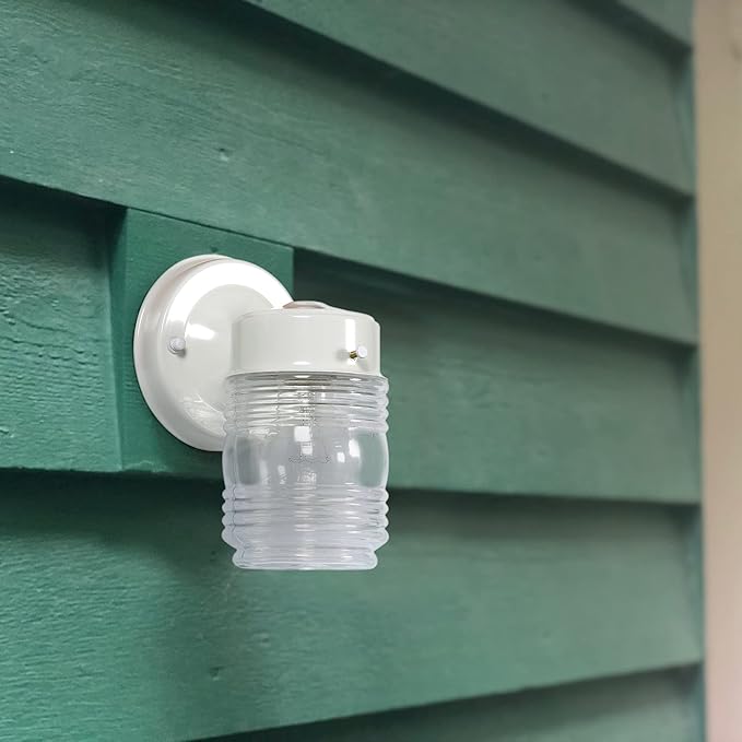 Design House Jelly Jar 1-Light Outdoor Wall Lantern, Wet Rated Exterior Porch