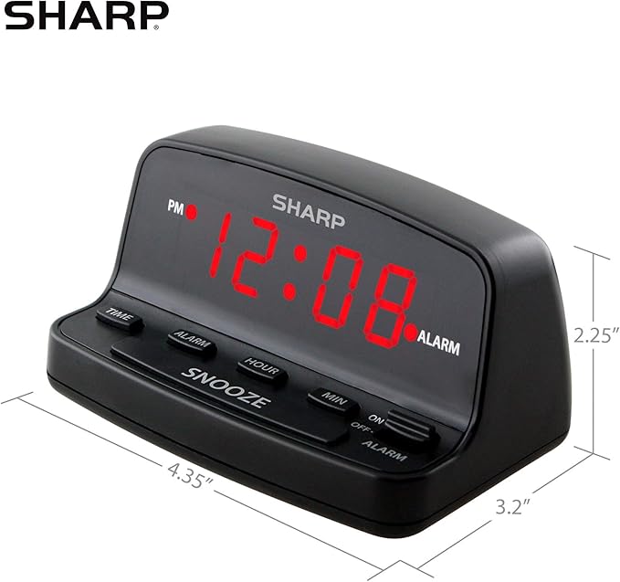 Sharp Digital Alarm Clock with Keyboard Style Controls, Battery Back-up