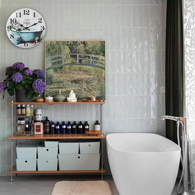 Bathroom Wall Clock, Rustic Style Waterproof Glass Shower Clock Wall Clock