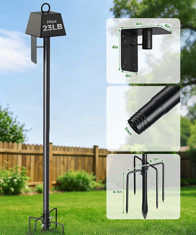 2 Pack Bird House Pole, Heavy-Duty Outdoor Bird Feeder Pole with Stable 5-Prong Base, 75” Adjustable Height, 1 Inch Dia Universal Mounting Stand for Yard Garden Bird Watching and Feeding