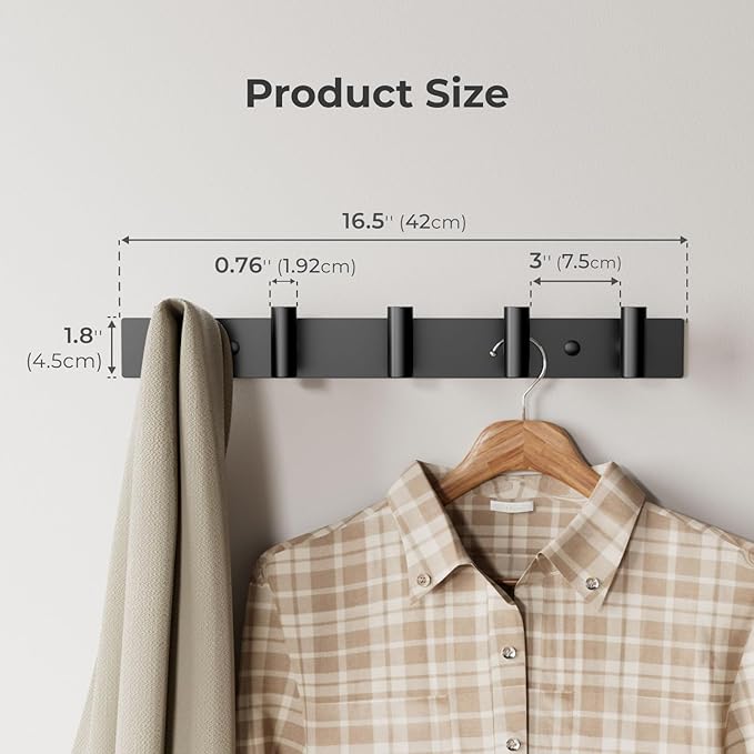 GWAAZXGZ Black Wall Mounted Coat Rack – 5 T-Shaped Pegs