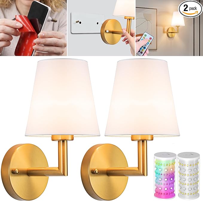 Vimhou Peel and Stick Wall Sconces, Stick On Wall Sconce Set of 2, Battery
