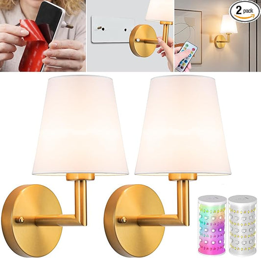 Vimhou Peel and Stick Wall Sconces, Stick On Wall Sconce Set of 2, Battery