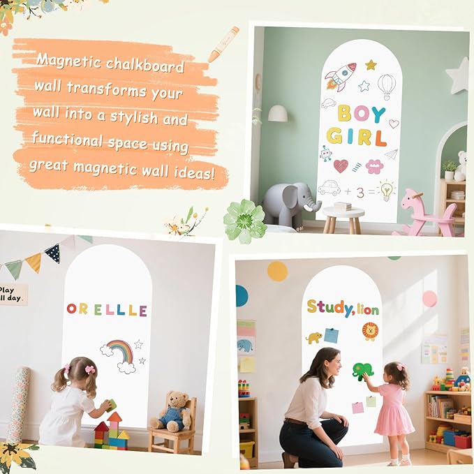 Arch Magnetic Wall Decal for Kids 39.3x17.5 Inch White Magnetic Chalk Board